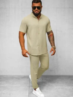 Fashion Herren Kurzarmhemd O/Y972T Herren Kurzarmhemden | Stehkragenhemden