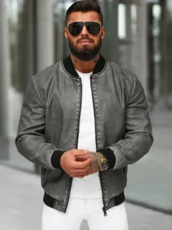 Clearance Herren Lederjacke Anthrazit JS/11Z8107 Herren Lederjacken | Übergangsjacken