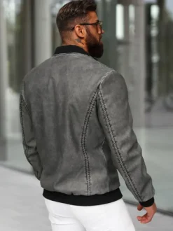 Clearance Herren Lederjacke Anthrazit JS/11Z8107 Herren Lederjacken | Übergangsjacken