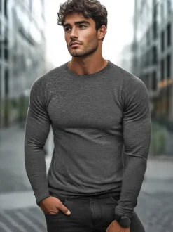 Sale Herren Longsleeve Dunkelgrau JS/2088 Herren Longsleeves Ohne Motiv