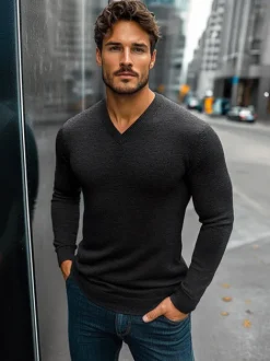 New Herren Pullover Dunkelgrau BL/M007Z Herren Strickpullover