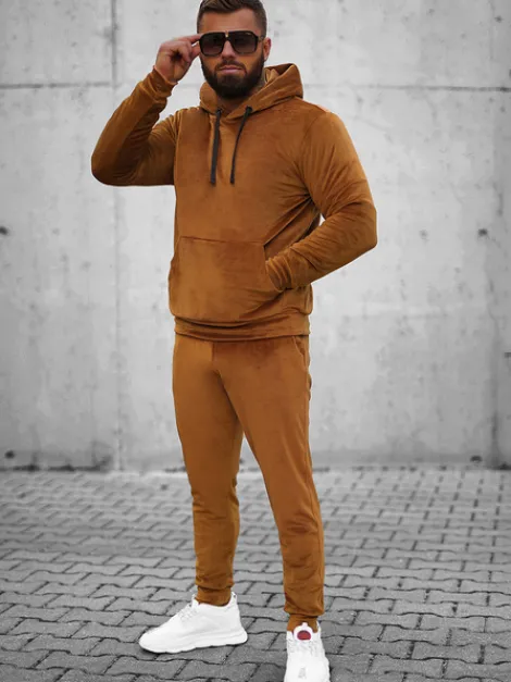 New Herren Sportanzug Camel O/12139 Herren Velours Trainingsanzüge