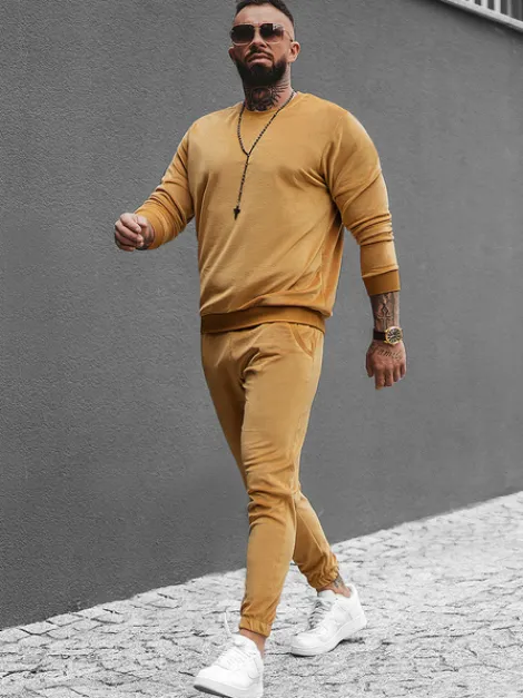 Best Herren Sportanzug Camel O/12130Z Herren Velours Trainingsanzüge