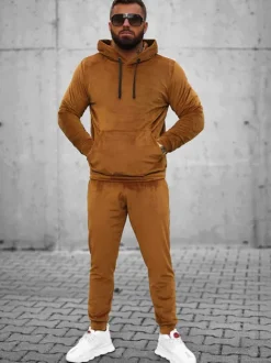 New Herren Sportanzug Camel O/12139 Herren Velours Trainingsanzüge