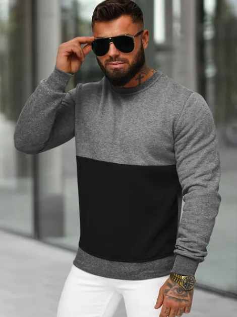 Clearance Herren Sweatshirt Dunkelgrau JS/8B1305/5 Herren Sweatshirts Ohne Print | Sweatshirts Ohne Kapuze