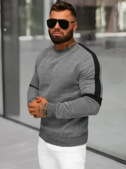 Best Herren Sweatshirt Dunkelgrau JS/8B1322/5 Herren Sweatshirts Ohne Print | Sweatshirts Ohne Kapuze