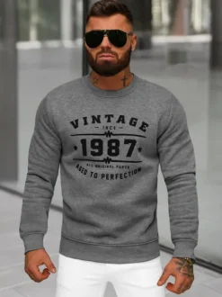 Hot Herren Sweatshirt Dunkelgrau JS/8B1359/5 Herren Sweatshirts Mit Print | Sweatshirts Ohne Kapuze