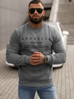 Discount Herren Sweatshirt Dunkelgrau JS/8B1360/5 Herren Sweatshirts Mit Print | Sweatshirts Ohne Kapuze
