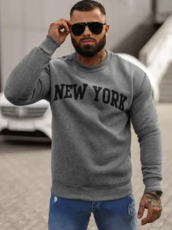 New Herren Sweatshirt Dunkelgrau JS/8B1362/5 Herren Sweatshirts Mit Print | Sweatshirts Ohne Kapuze