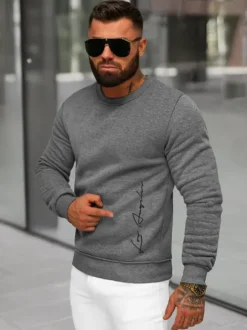 New Herren Sweatshirt Dunkelgrau JS/8B1357/5 Herren Sweatshirts Mit Print | Sweatshirts Ohne Kapuze