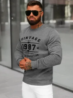 Hot Herren Sweatshirt Dunkelgrau JS/8B1359/5 Herren Sweatshirts Mit Print | Sweatshirts Ohne Kapuze
