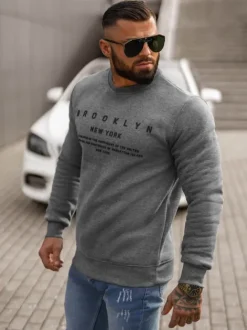Discount Herren Sweatshirt Dunkelgrau JS/8B1360/5 Herren Sweatshirts Mit Print | Sweatshirts Ohne Kapuze