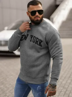 New Herren Sweatshirt Dunkelgrau JS/8B1362/5 Herren Sweatshirts Mit Print | Sweatshirts Ohne Kapuze