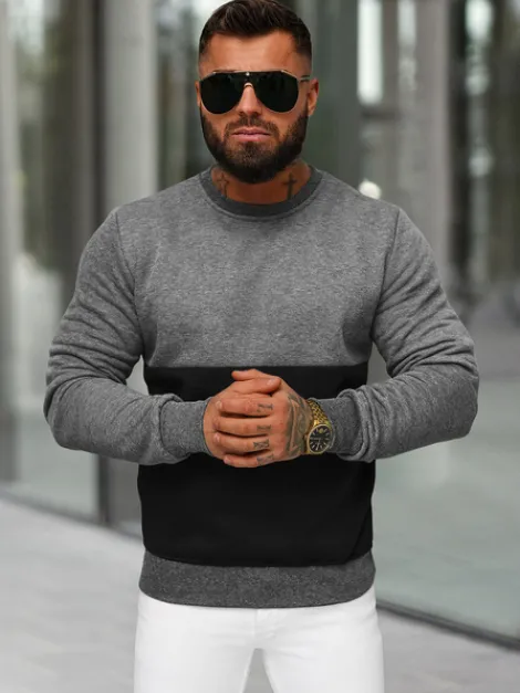 Clearance Herren Sweatshirt Dunkelgrau JS/8B1305/5 Herren Sweatshirts Ohne Print | Sweatshirts Ohne Kapuze