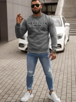 Discount Herren Sweatshirt Dunkelgrau JS/8B1360/5 Herren Sweatshirts Mit Print | Sweatshirts Ohne Kapuze