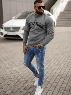 New Herren Sweatshirt Dunkelgrau JS/8B1362/5 Herren Sweatshirts Mit Print | Sweatshirts Ohne Kapuze