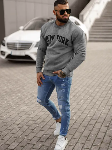 New Herren Sweatshirt Dunkelgrau JS/8B1362/5 Herren Sweatshirts Mit Print | Sweatshirts Ohne Kapuze