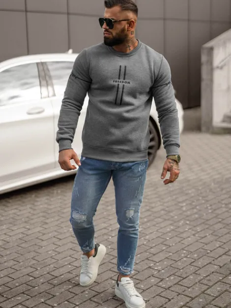Fashion Herren Sweatshirt Dunkelgrau JS/8B1358/5 Herren Sweatshirts Mit Print | Sweatshirts Ohne Kapuze