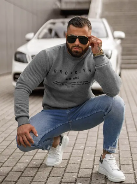 Discount Herren Sweatshirt Dunkelgrau JS/8B1360/5 Herren Sweatshirts Mit Print | Sweatshirts Ohne Kapuze