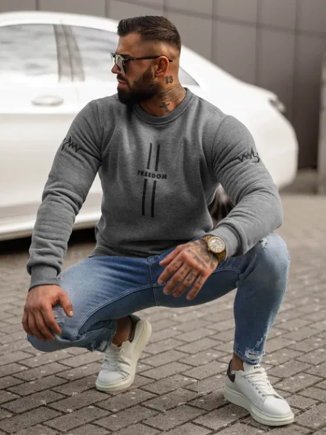 Fashion Herren Sweatshirt Dunkelgrau JS/8B1358/5 Herren Sweatshirts Mit Print | Sweatshirts Ohne Kapuze