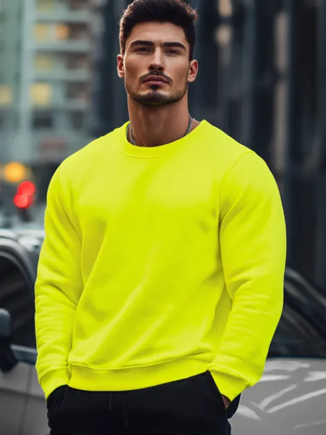 New Herren Sweatshirt Gelb-Neon JS/2001-10Z Herren Sweatshirts Ohne Kapuze