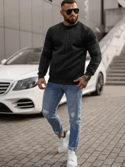 New Herren Sweatshirt JS/8B1358/3 Herren Sweatshirts Mit Print | Sweatshirts Ohne Kapuze