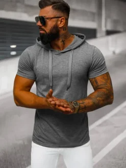 New Herren T-shirt Anthrazit JS/8T89/5 Herren T-shirts Mit Kapuze | T-shirts Ohne Print
