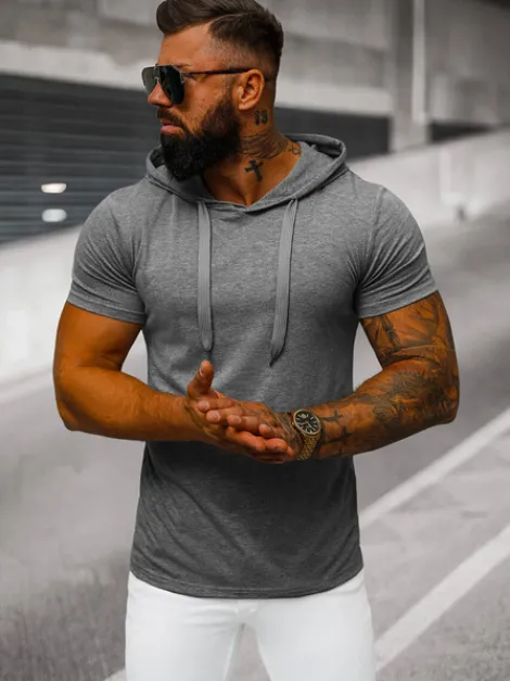 New Herren T-shirt Anthrazit JS/8T89/5 Herren T-shirts Mit Kapuze | T-shirts Ohne Print