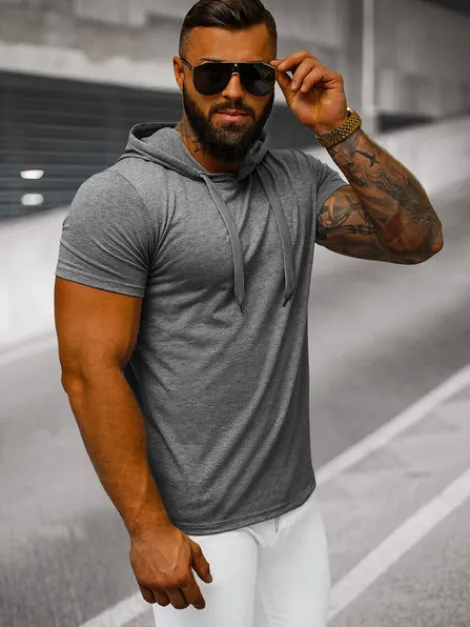 New Herren T-shirt Anthrazit JS/8T89/5 Herren T-shirts Mit Kapuze | T-shirts Ohne Print