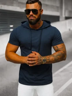 Online Herren T-shirt Dunkelblau JS/8T89/25 Herren T-shirts Mit Kapuze | T-shirts Ohne Print