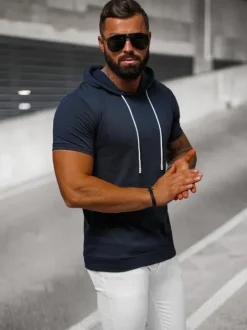 Fashion Herren T-shirt Dunkelblau JS/8T955/25 Herren T-shirts Mit Kapuze | T-shirts Ohne Print