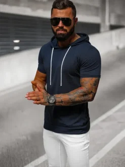 Fashion Herren T-shirt Dunkelblau JS/8T955/25 Herren T-shirts Mit Kapuze | T-shirts Ohne Print