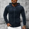 Online Herren Velours Kapuzenpullover Dunkelblau JS/8B1168/25 Herren Kapuzenpullover | Sweatjacken