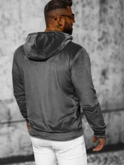 Fashion Herren Velours Kapuzenpullover Anthrazit JS/8B1168/6 Herren Kapuzenpullover | Sweatjacken