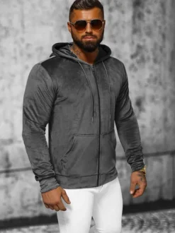Fashion Herren Velours Kapuzenpullover Anthrazit JS/8B1168/6 Herren Kapuzenpullover | Sweatjacken