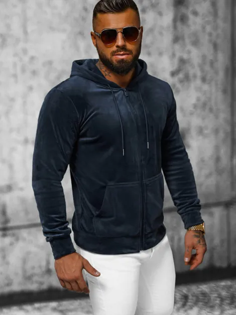 Online Herren Velours Kapuzenpullover Dunkelblau JS/8B1168/25 Herren Kapuzenpullover | Sweatjacken