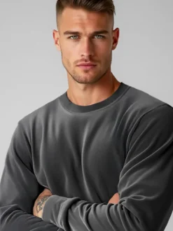 Hot Herren Velours Sweatshirt Anthrazit JS/8B1166/6 Herren Sweatshirts Ohne Print | Sweatshirts Ohne Kapuze
