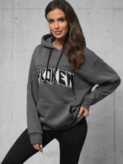 Hot Kapuzenpullover Anthrazit O/SWE23019Z Damen Sweatshirts Mit Print