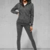 Fashion Zweiteiliges Trainingsanzug-Set Anthrazit JS/CKW03 Damen Trainingsanzüge Mit Reißverschluss | Trainingsanzüge Mit Kapuze