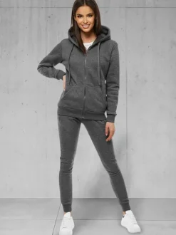 Fashion Zweiteiliges Trainingsanzug-Set Anthrazit JS/CKW03 Damen Trainingsanzüge Mit Reißverschluss | Trainingsanzüge Mit Kapuze